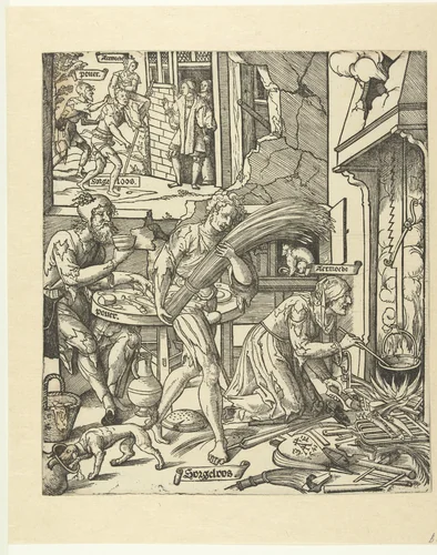 Sorgheloos leeft in armoede by Cornelis Anthonisz, print, 1541
