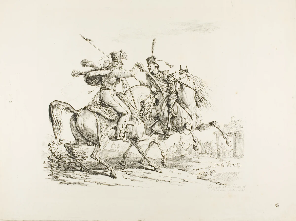 Hussard Killing a Cossack with a Sabre by Carle Vernet, print, 1817