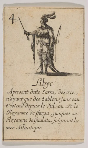 Libye, from "Jeu de la Géographie" by Stefano della Bella, print, 1644