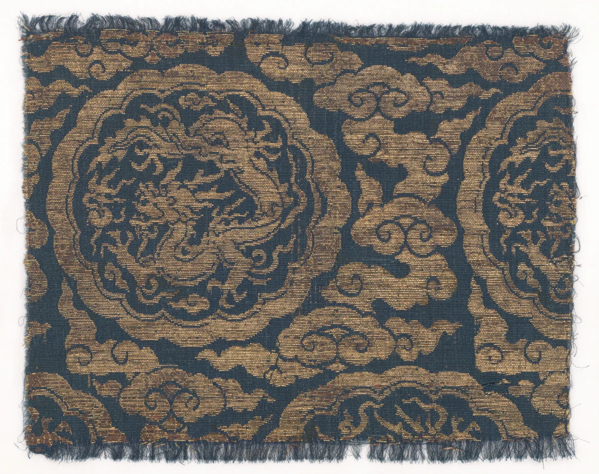 Dragons chasing flaming pearls by Unidentified, textile, 1300-1368