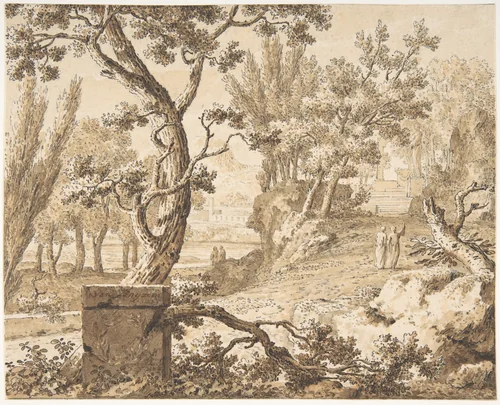 Arcadian Landscape with Figures by Johannes de Bosch, drawing, 1725-1785