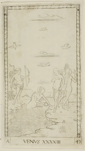 Venus, plate 43 from Planets and Spheres by Master of the E-Series Tarocchi, print, 1460-1470