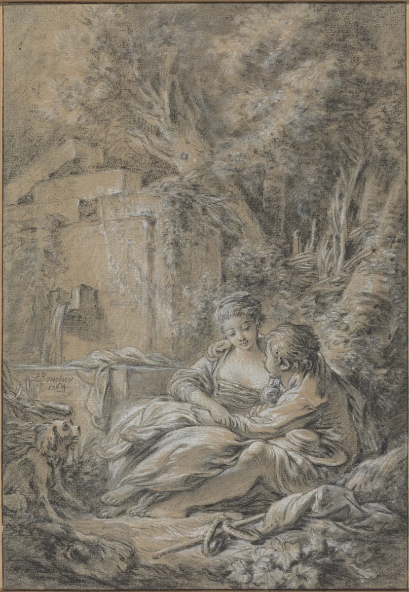 Tête-à-tête by François Boucher, drawing, 1764
