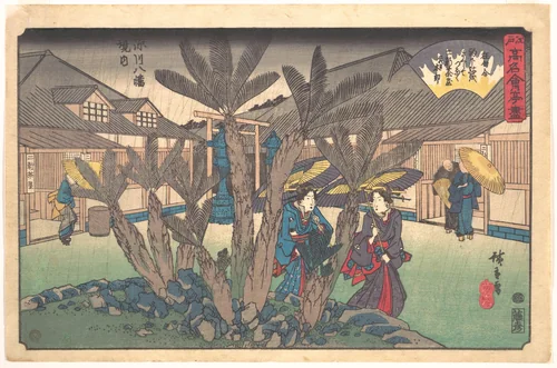 Tea-house inside Hachiman Shrine by Utagawa Hiroshige (歌川広重), print, 1825-1852