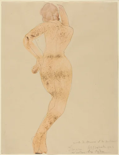 Rear View of Female Figure in Action by Auguste Rodin, drawing, 1904