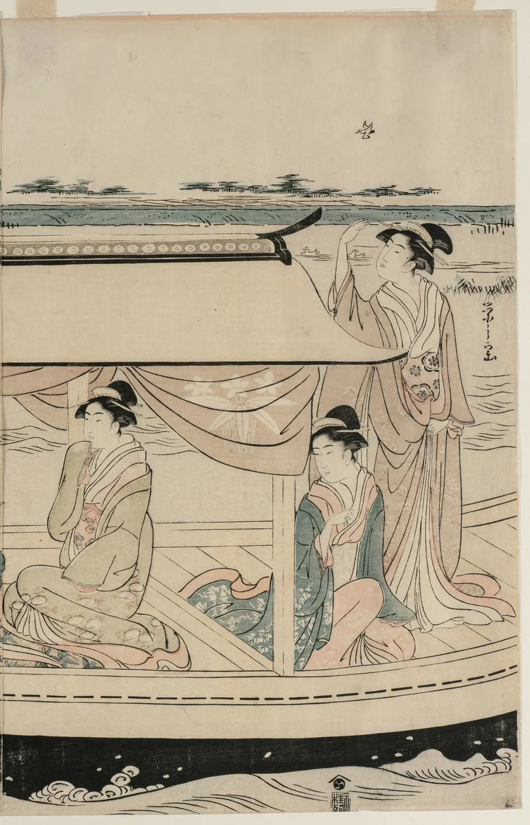 Women in a Pleasure Boat on the Sumida River by Chōbunsai Eishi (鳥文斎栄之), print, 1790-1799