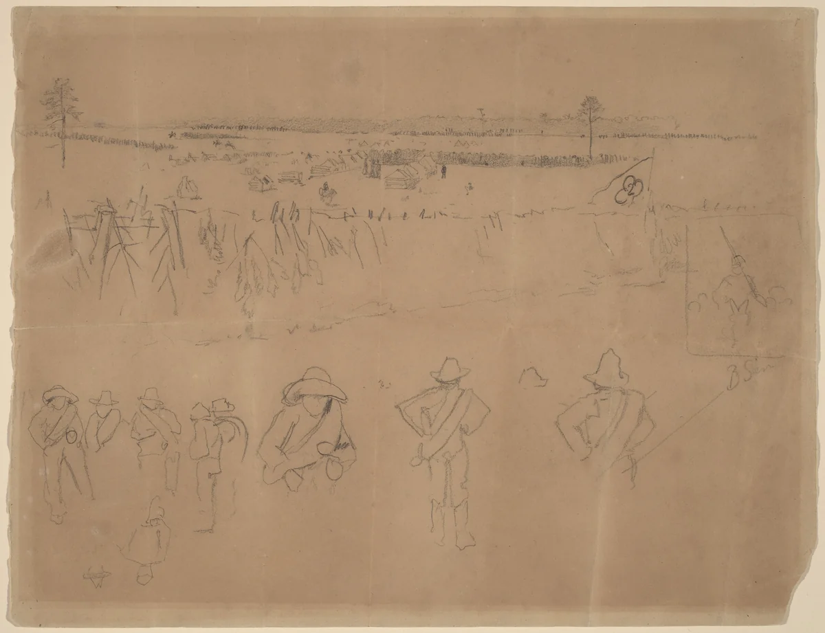 Line-ups and Trenches [recto] by Winslow Homer, drawing, 1864
