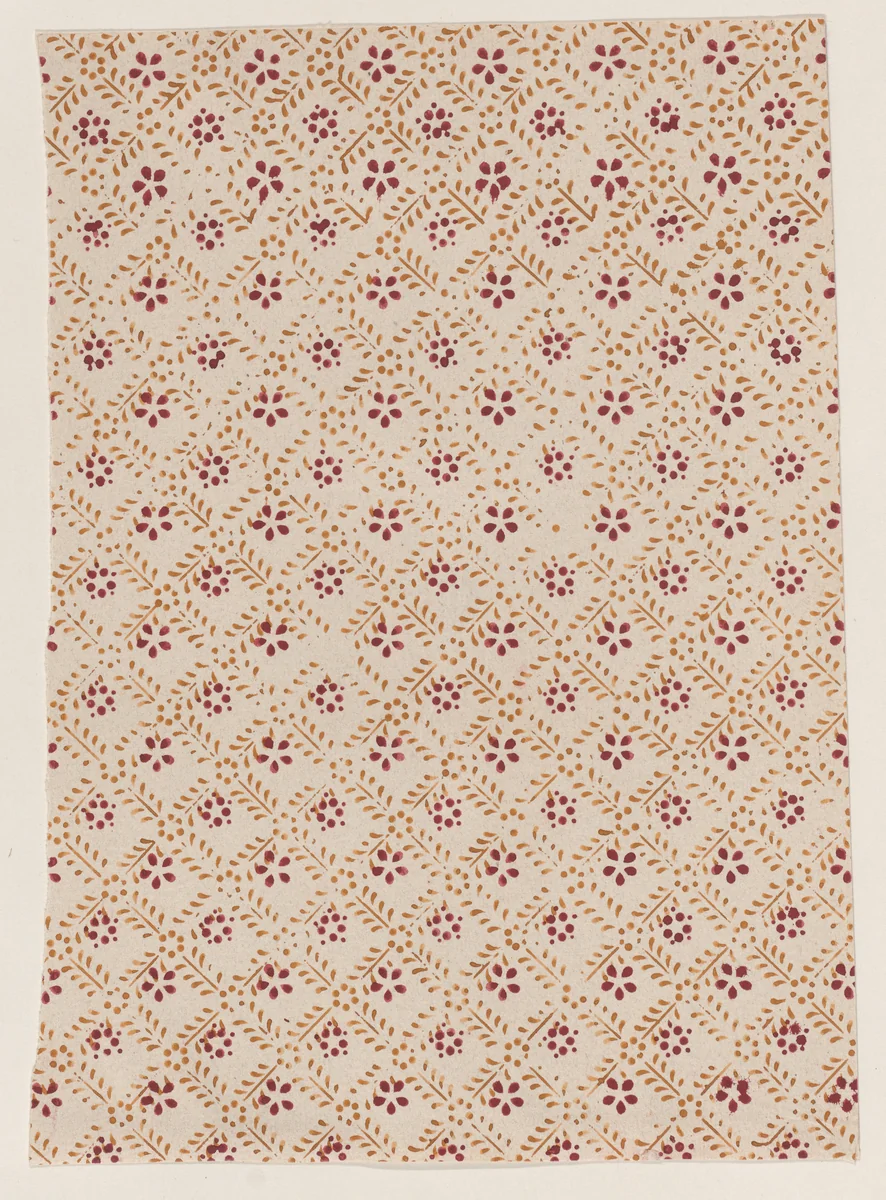 Sheet with dot grid pattern with flowers by anonymous, print, 1800-1900