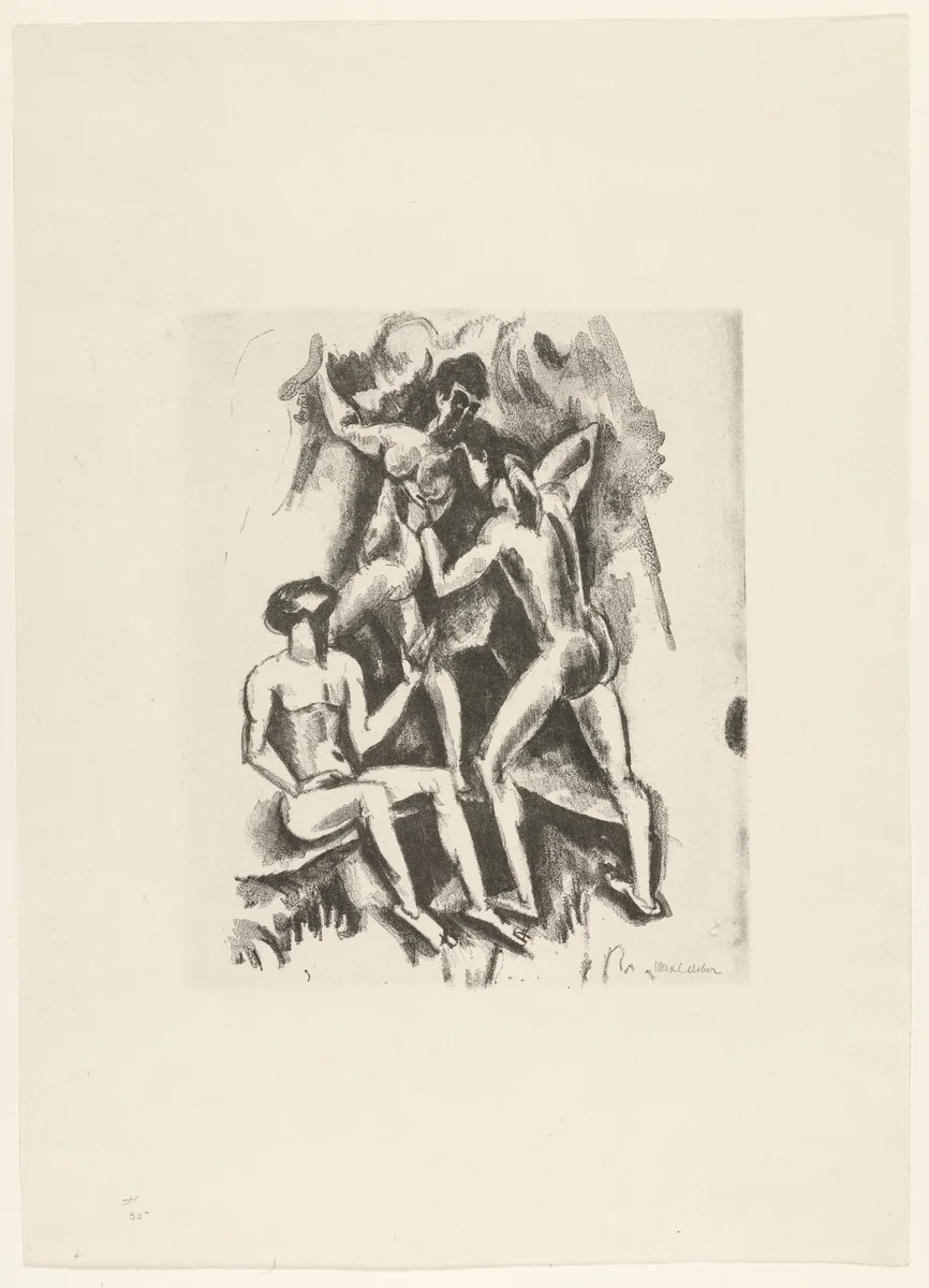 Three Figures - Wrestlers by Max Weber, print, 1916