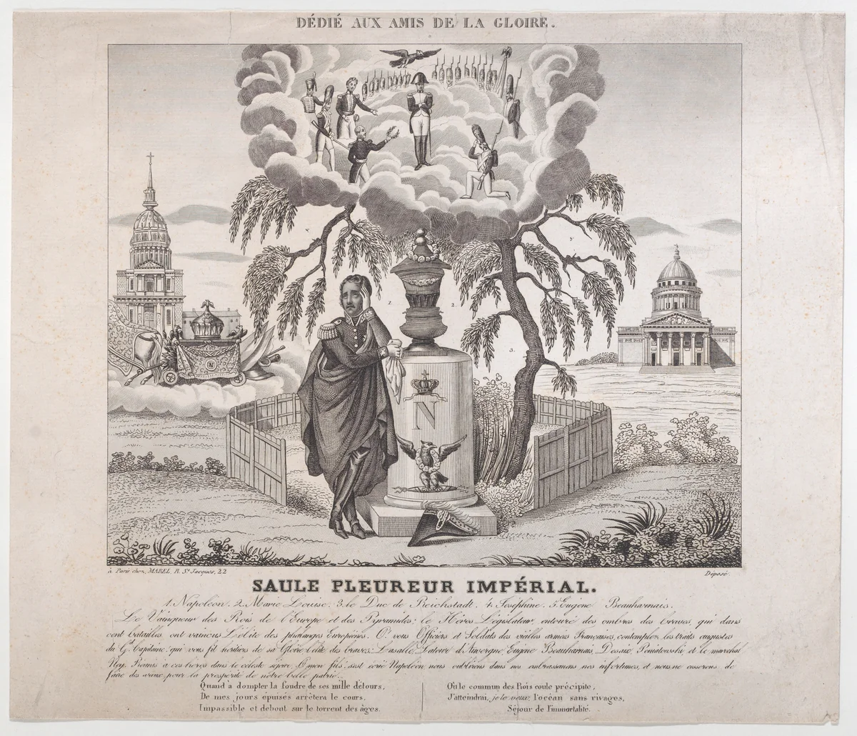 Saule Pleureur Imperiale with hidden silhouettes of Napoleon and his family by anonymous, print, 1830-1850