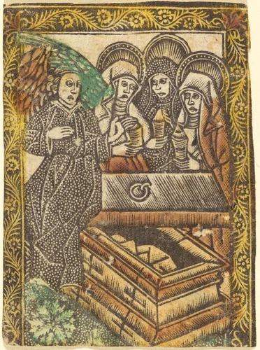 The Three Maries at the Tomb by Master of the Borders with the Four Fathers of the Church, print, 1460-1480