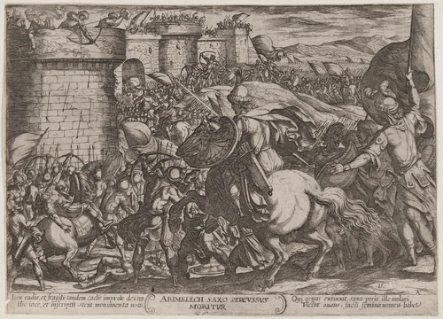 Plate 15: The Death of Abimelech, from "The Battles of the Old Testament" by Antonio Tempesta, print, 1585-1615
