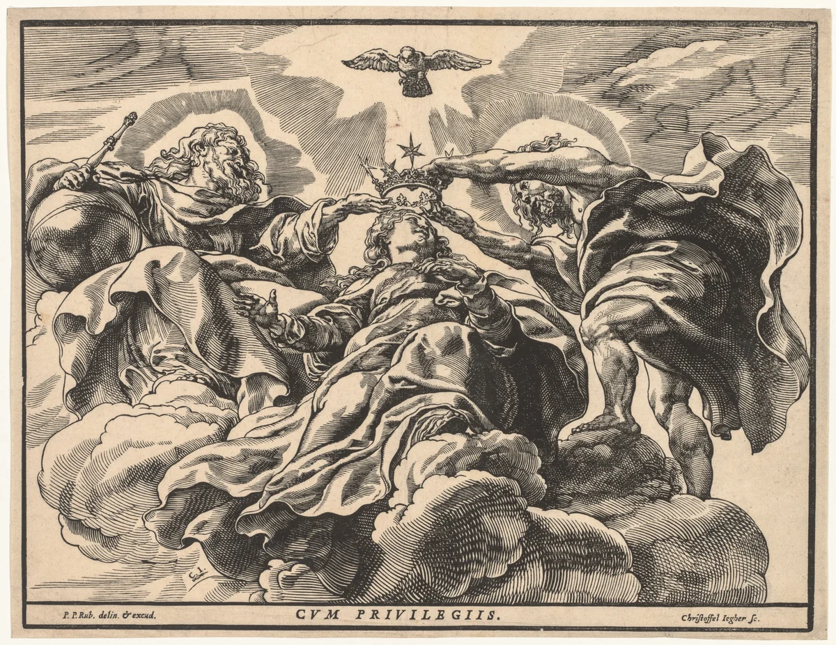 Coronation of the Virgin by Christoffel Jegher, print, 1632-1636