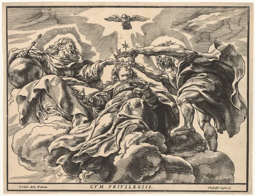 Coronation of the Virgin by Christoffel Jegher, print, 1632-1636