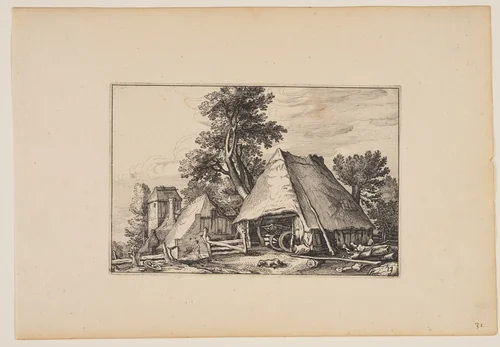 Farm with Shed for a Cart, from Landscapes (Verscheyden aerdige Lanthuysen...) by Claes Jansz Visscher, print, 1620