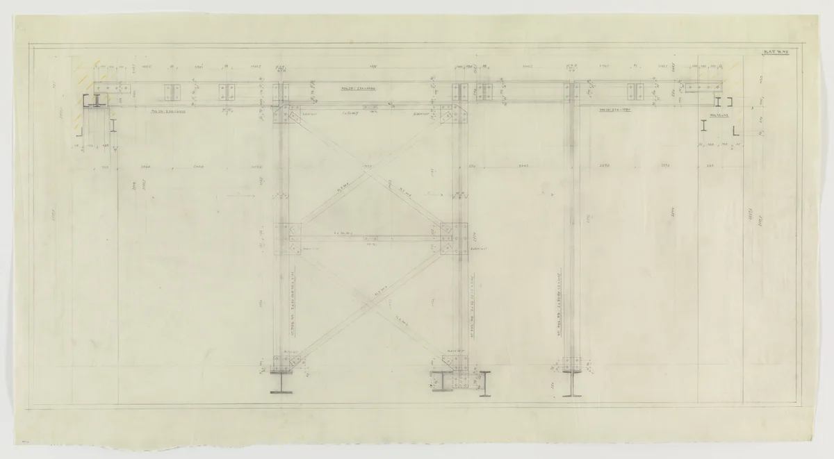 Hermann Lange House, Krefeld, Germany (Sections; framing system, structural detail.) by Ludwig Mies van der Rohe, mies van der rohe archive, 1927