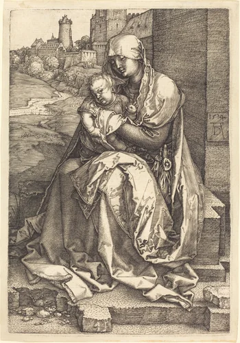 The Virgin and Child Seated by the Wall by Albrecht Dürer, print, 1514