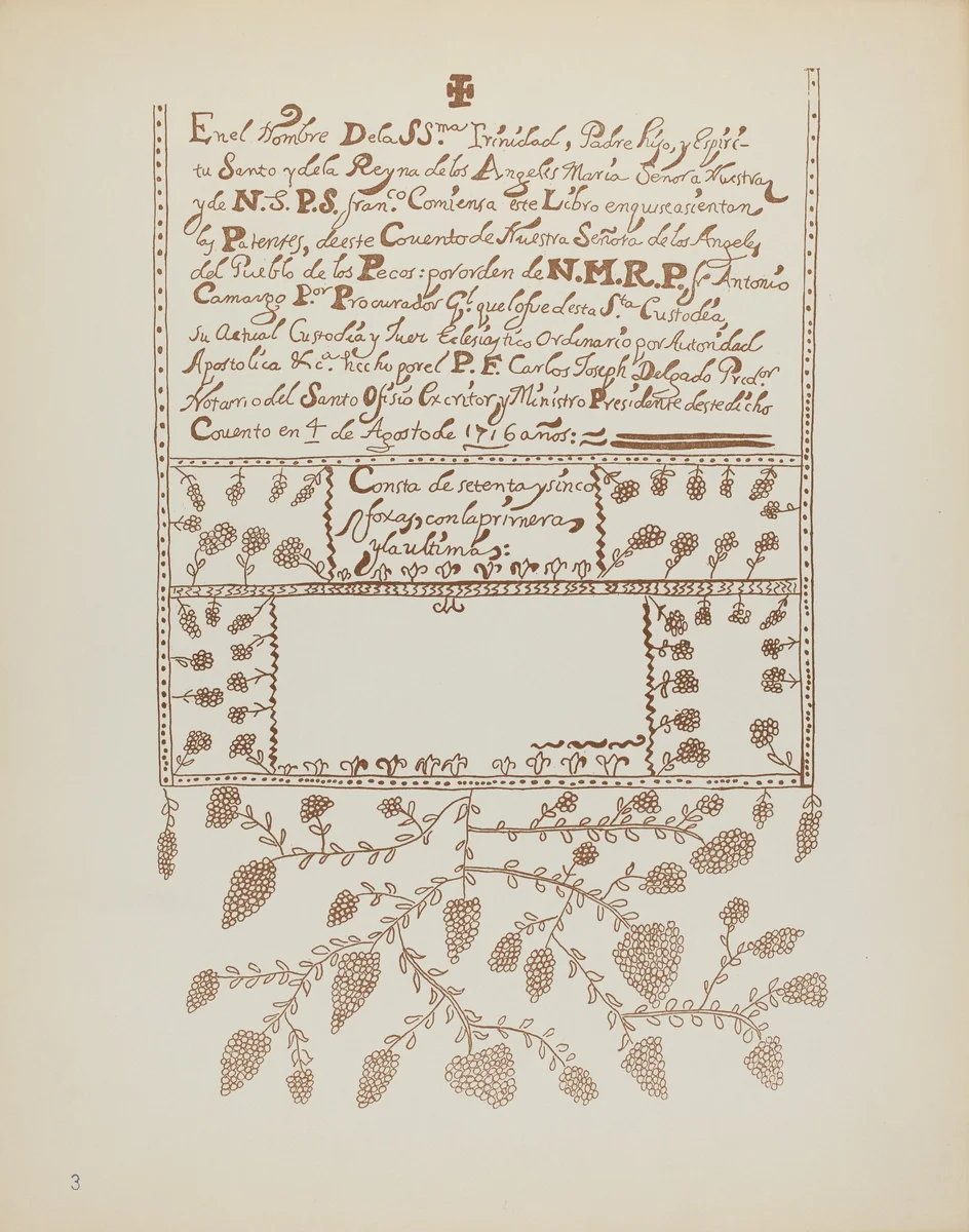 Plate 3: Pecos Book of Visitations: From Portfolio "Spanish Colonial Designs of New Mexico" by American 20th Century, index of american design, 1935-1942