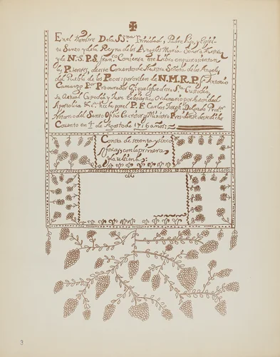 Plate 3: Pecos Book of Visitations: From Portfolio "Spanish Colonial Designs of New Mexico" by American 20th Century, index of american design, 1935-1942