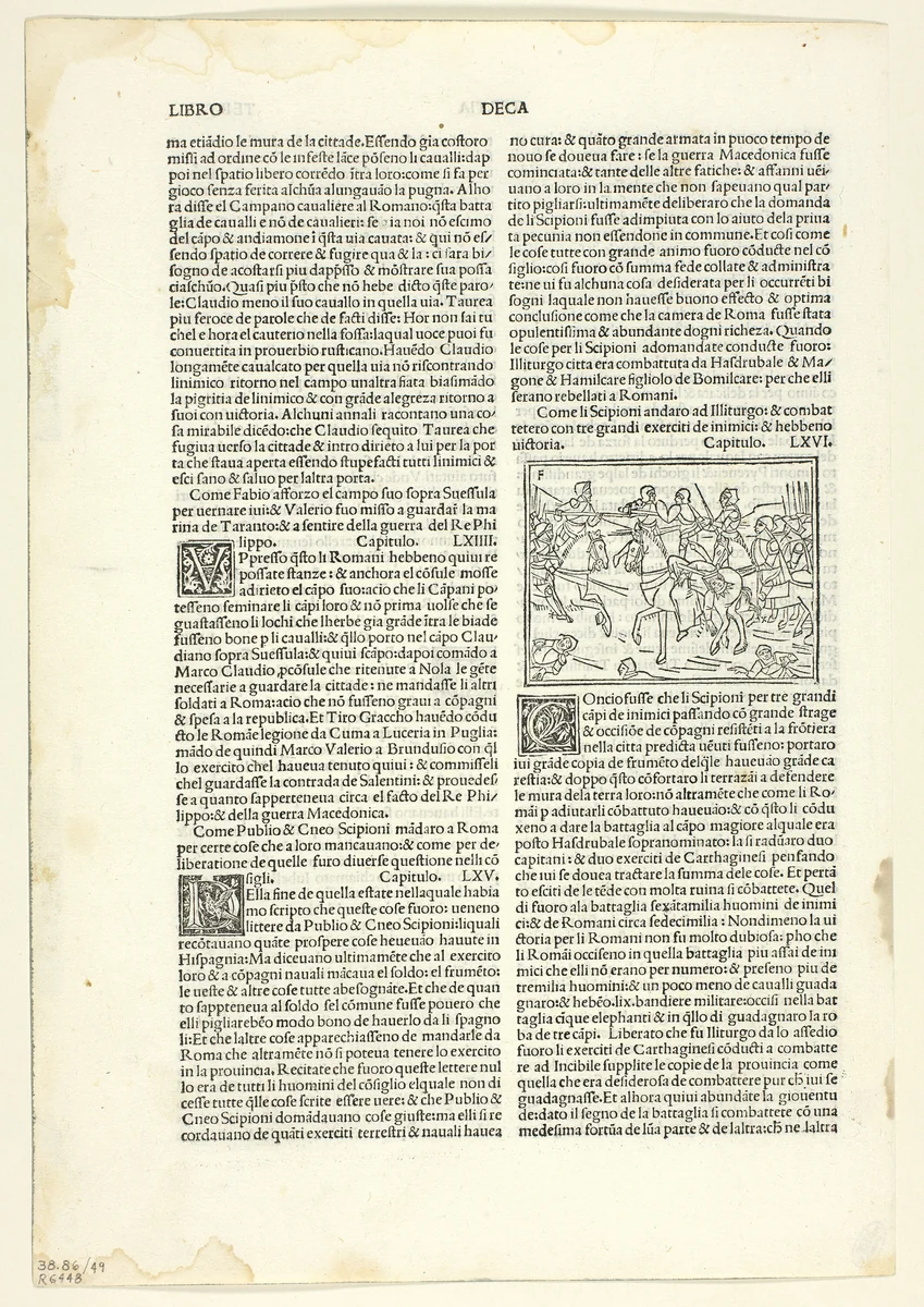 The Victory of the Scipios at Illiturgo from Historiae romanae decades (Roman History), Plate 49 from Woodcuts from Books of the 15th Century by Monogrammist F, print, 1493