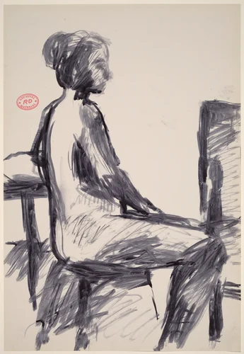 Untitled [side view of female nude seated on a stool] by Richard Diebenkorn, drawing, 1955-1967