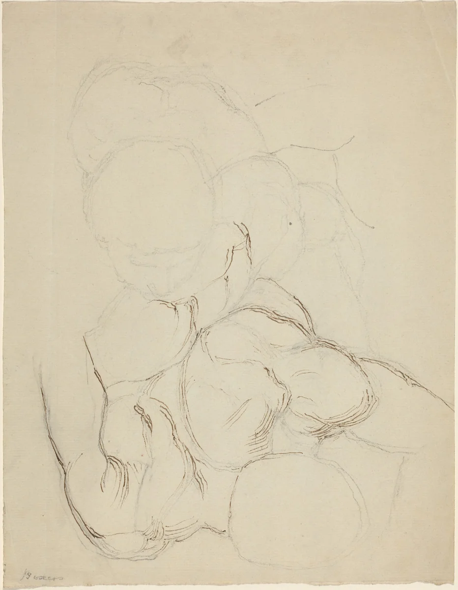 Two Male Nudes seen from Above by John Flaxman, drawing, 1755-1826