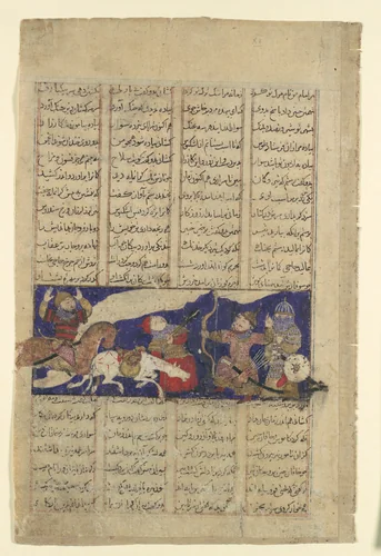 "The Combat of Rustam and Ashkabus", Folio from a Shahnama (Book of Kings) by Abu'l Qasim Firdausi, manuscript, 1305-1365