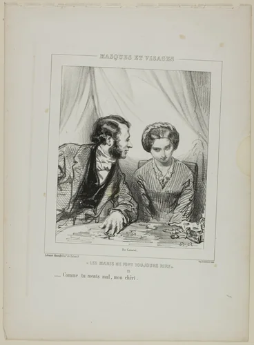 Les maris me font toujours rire: Comme tu ments mal, mon chéri by Paul Gavarni, print, 1853