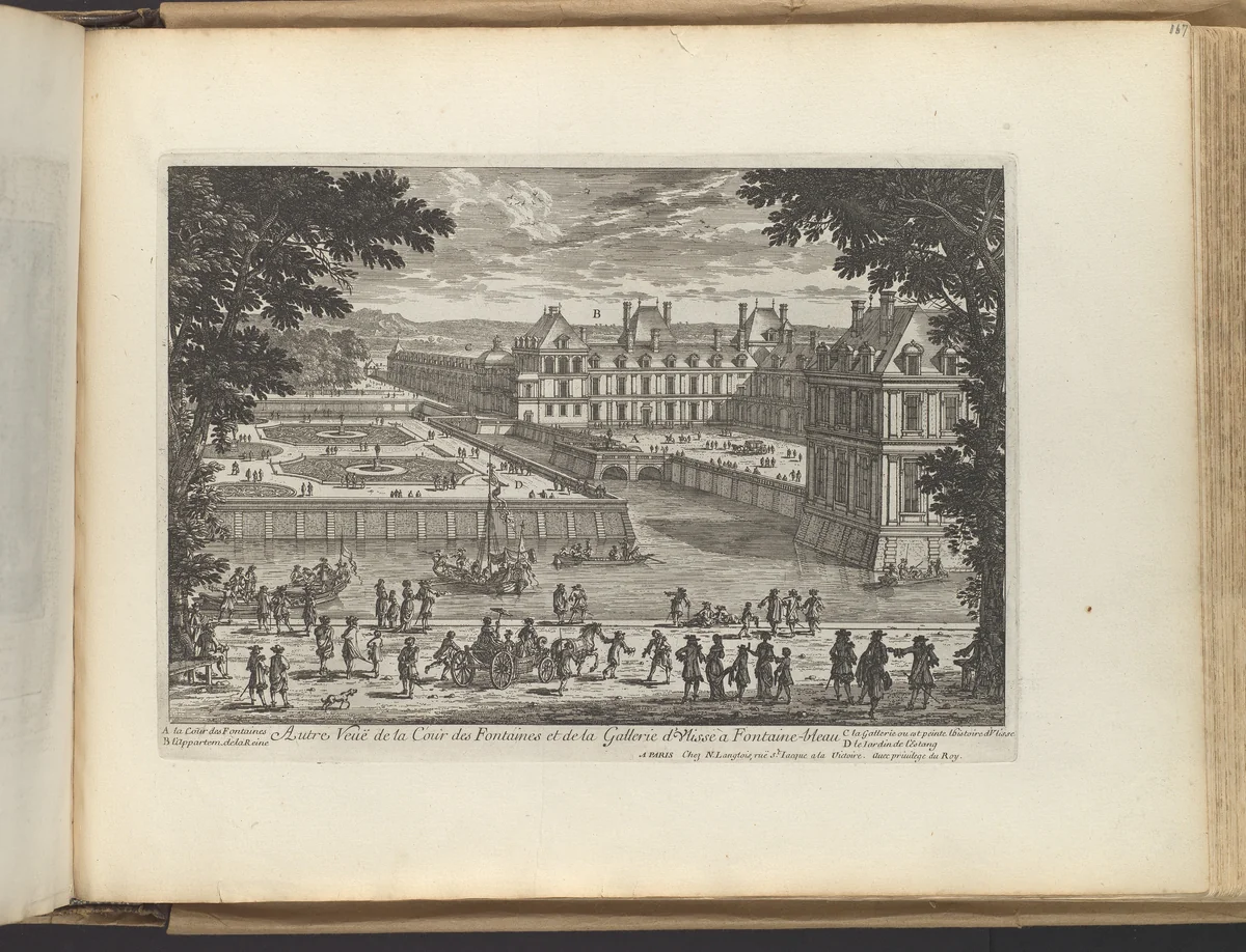 Autre Veüe de la Cour de Fontaines et la Galerie d'Ulisse à Fontaine-bleau by Adam Perelle, print, 1680-1689