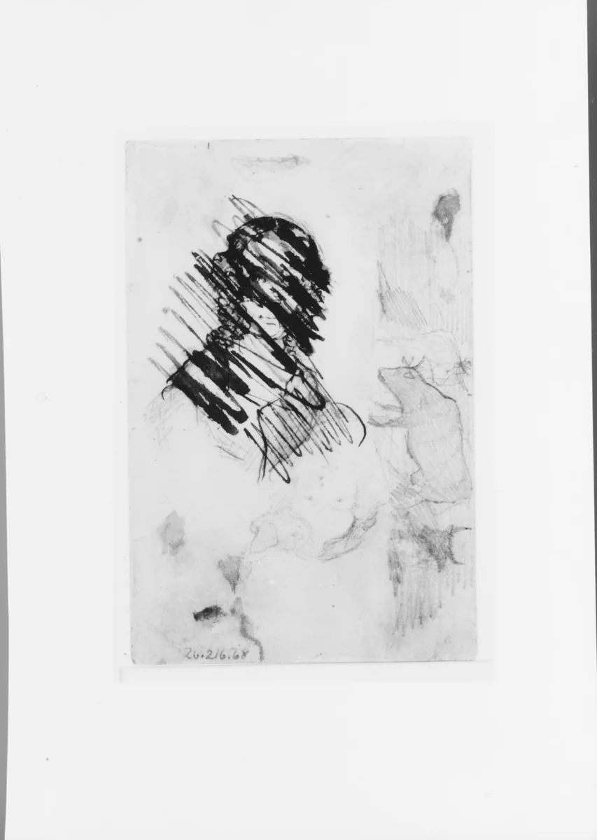 Sketches: Cows; Two Female Portraits, One Crossed Out (from McGuire Scrapbook) by Emanuel Leutze, artwork, 1816-1868