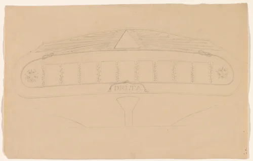 Ontwerp voor de decoratie van de spiegel van het fregat Broedertrouw by A.J. Schouten, drawing, 1837