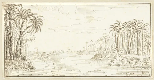 Gezicht op de Nijl by Johan Teyler, drawing, 1679-1683