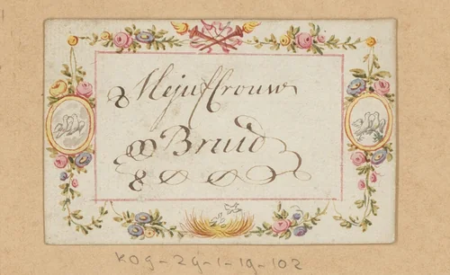Bruiloftskaart voor 'Mejuffrouw Bruid' by anonymous, drawing, 1780-1800