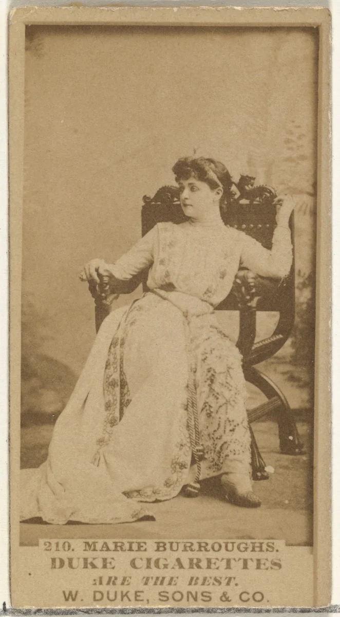 Card Number 210, Marie Burroughs, from the Actors and Actresses series (N145-7) issued by Duke Sons & Co. to promote Duke Cigarettes by W. Duke, Sons & Co., photograph, 1880-1889