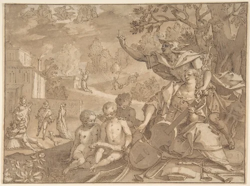 The Sense of Hearing by Joseph Heintz, drawing, 1500-1600