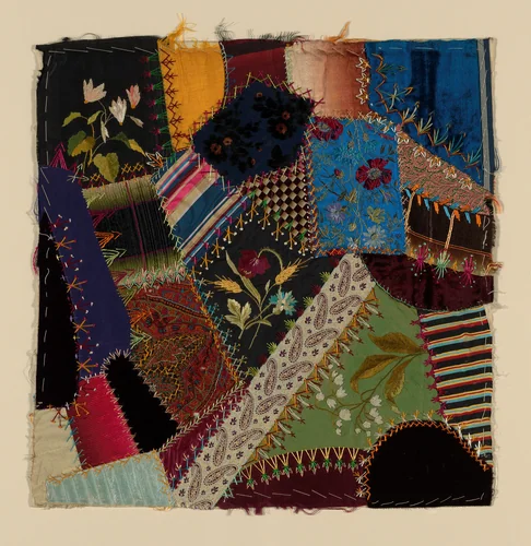 Fragment from Bedcover (Crazy Quilt Block) by United States, textile, 1879-1889