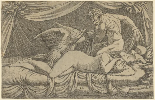 Jupiter and Antiope by Léon Davent, print, 1535-1550