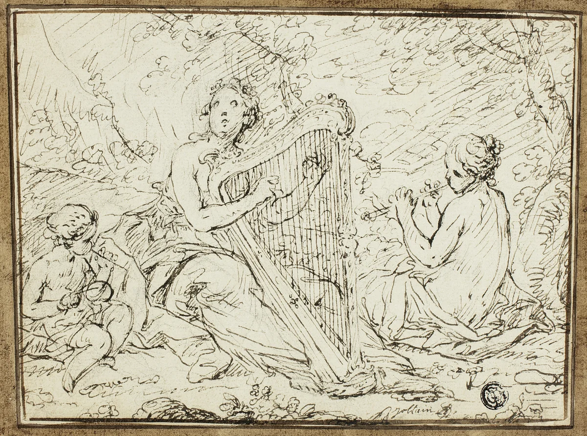 Nymphs Playing Musical Instruments by Nicolas René Jollain, drawing, 1752-1804