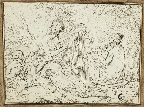 Nymphs Playing Musical Instruments by Nicolas René Jollain, drawing, 1752-1804