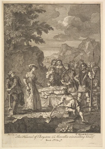 The Funeral of Chrystom and Marcella Vindicating Herself (Six Illustrations for Don Quixote) by William Hogarth, print, 1756