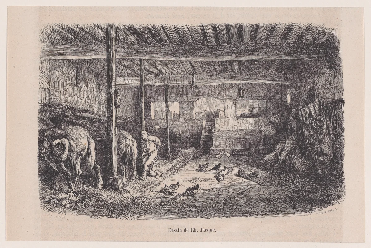 A Stable, from "Le Magasin Pittoresque" by Charles Jacque, print, 1848-1864