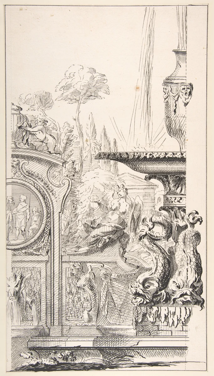 Study for a Garden Capriccio by Gilles Marie Oppenord, drawing, 1685-1742