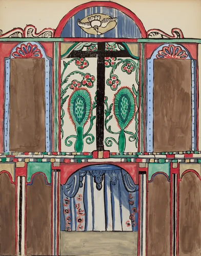 Plate 5: Main Altarpiece, Santa Cruz: From Portfolio "Spanish Colonial Designs of New Mexico" by American 20th Century, index of american design, 1935-1942