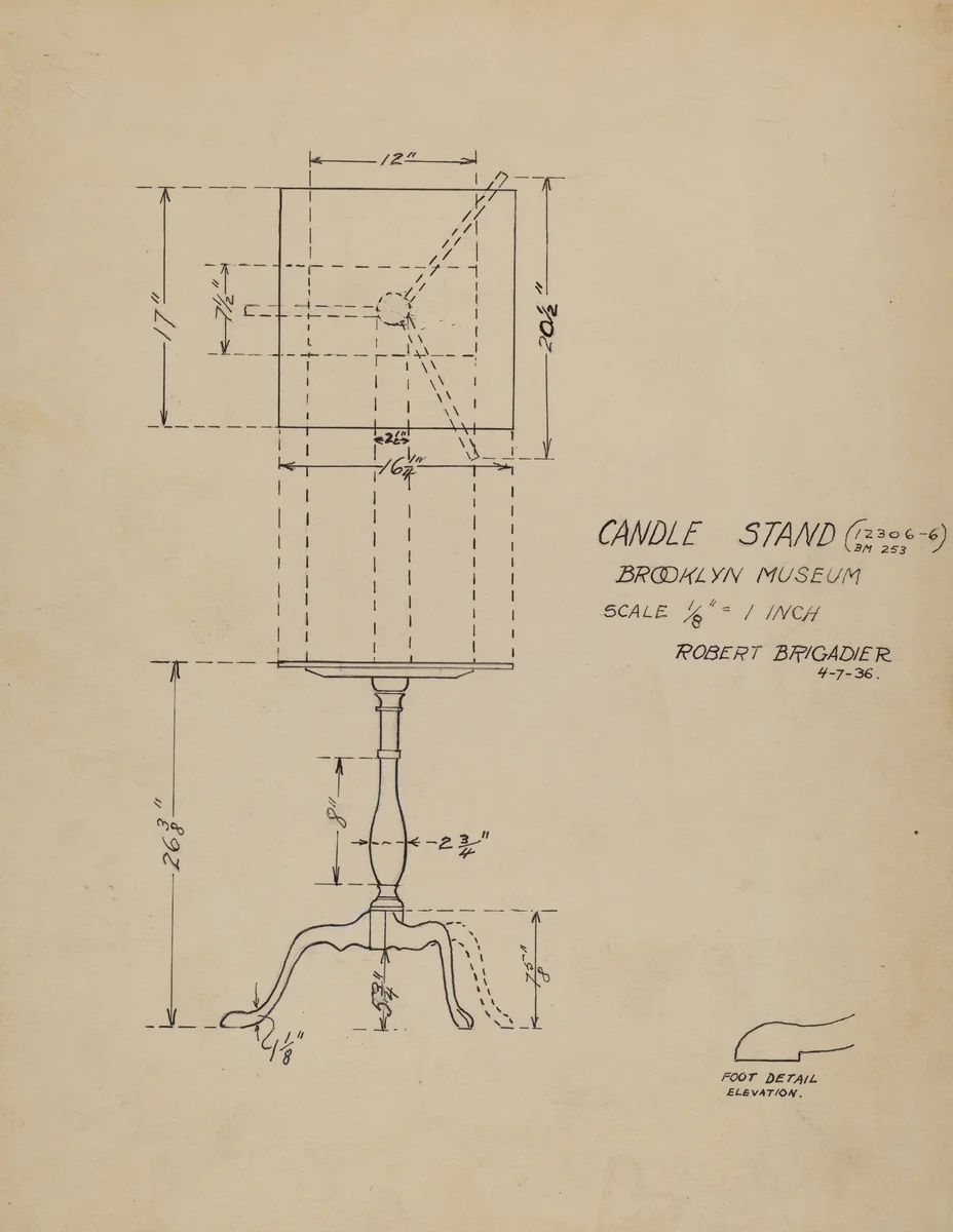 Candle Stand by Robert Brigadier, index of american design, 1935-1942