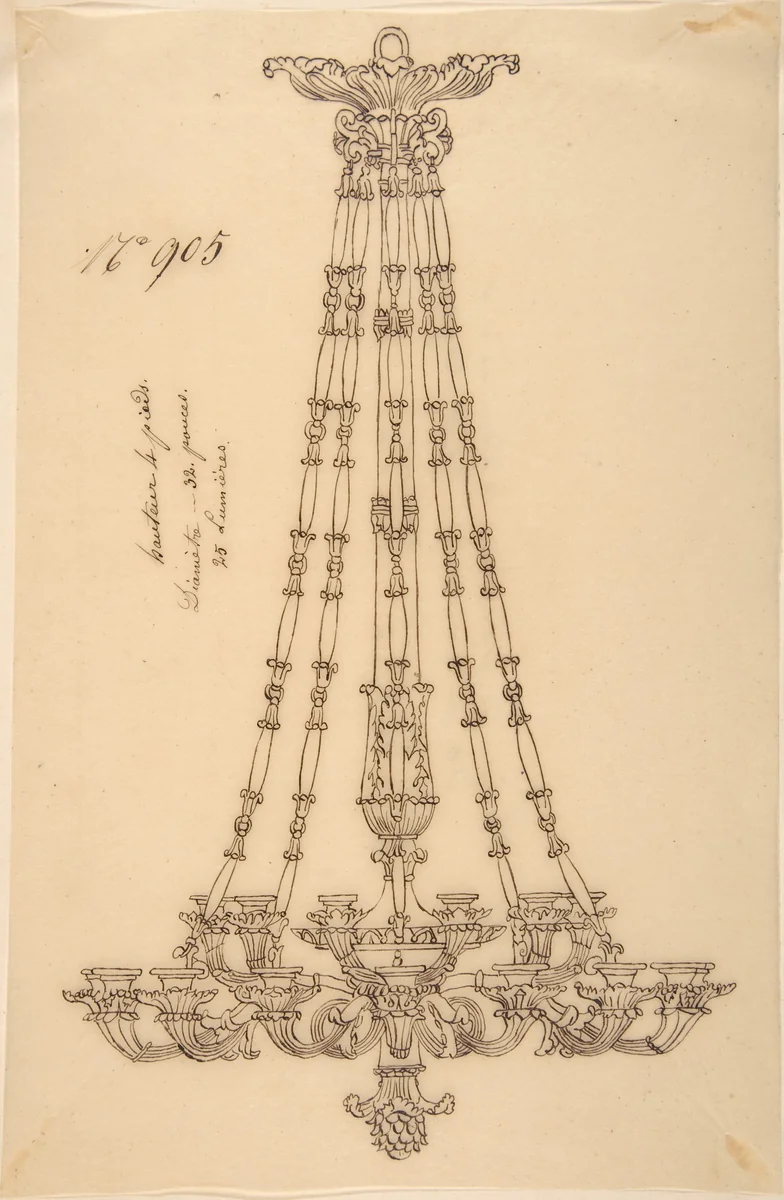 Design for a Hanging Chandelier by anonymous, drawing, 1800-1899
