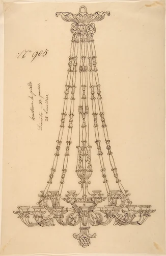 Design for a Hanging Chandelier by anonymous, drawing, 1800-1899
