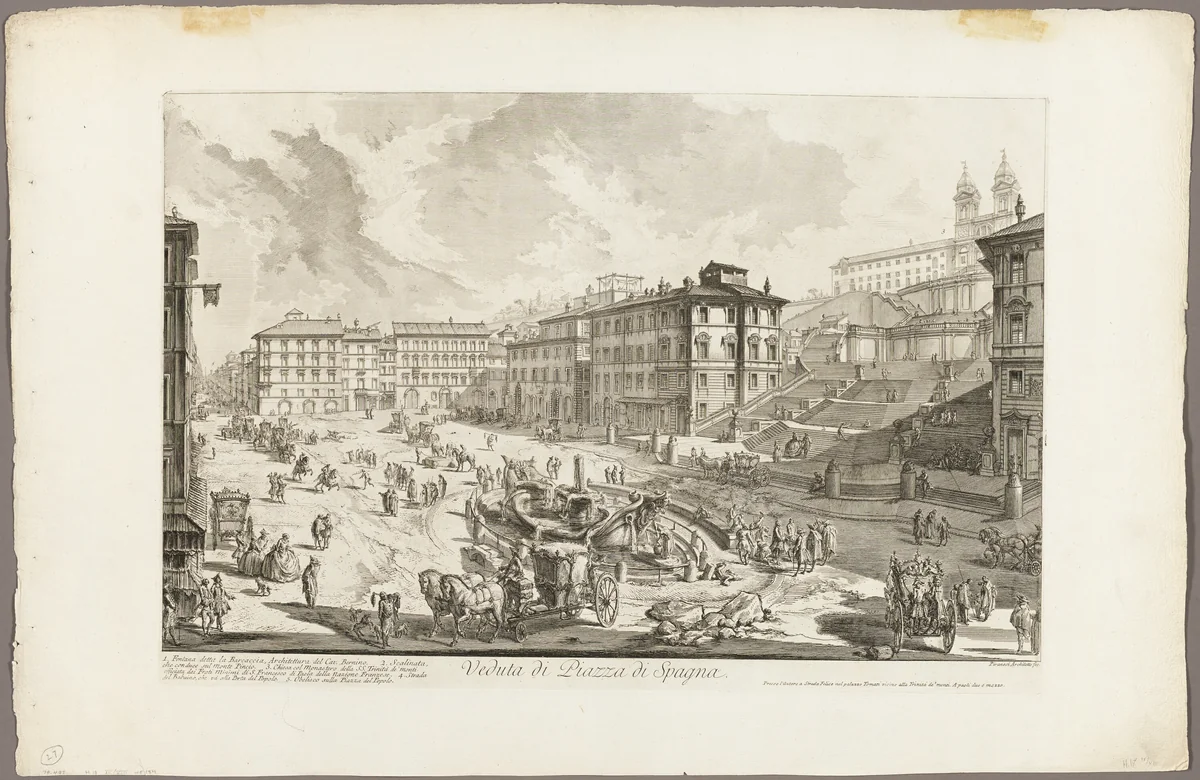 View of the Piazza di Spagna, from Views of Rome by Giovanni Battista Piranesi, print, 1750-1759