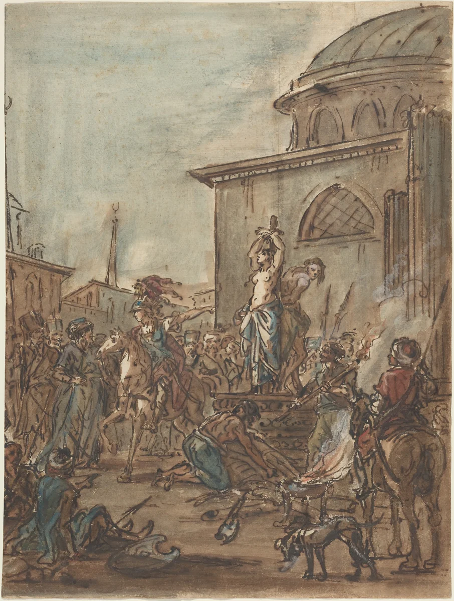 Olindo and Sophronia Saved by Clorinda by Jean Pierre Norblin, drawing, 1745-1830