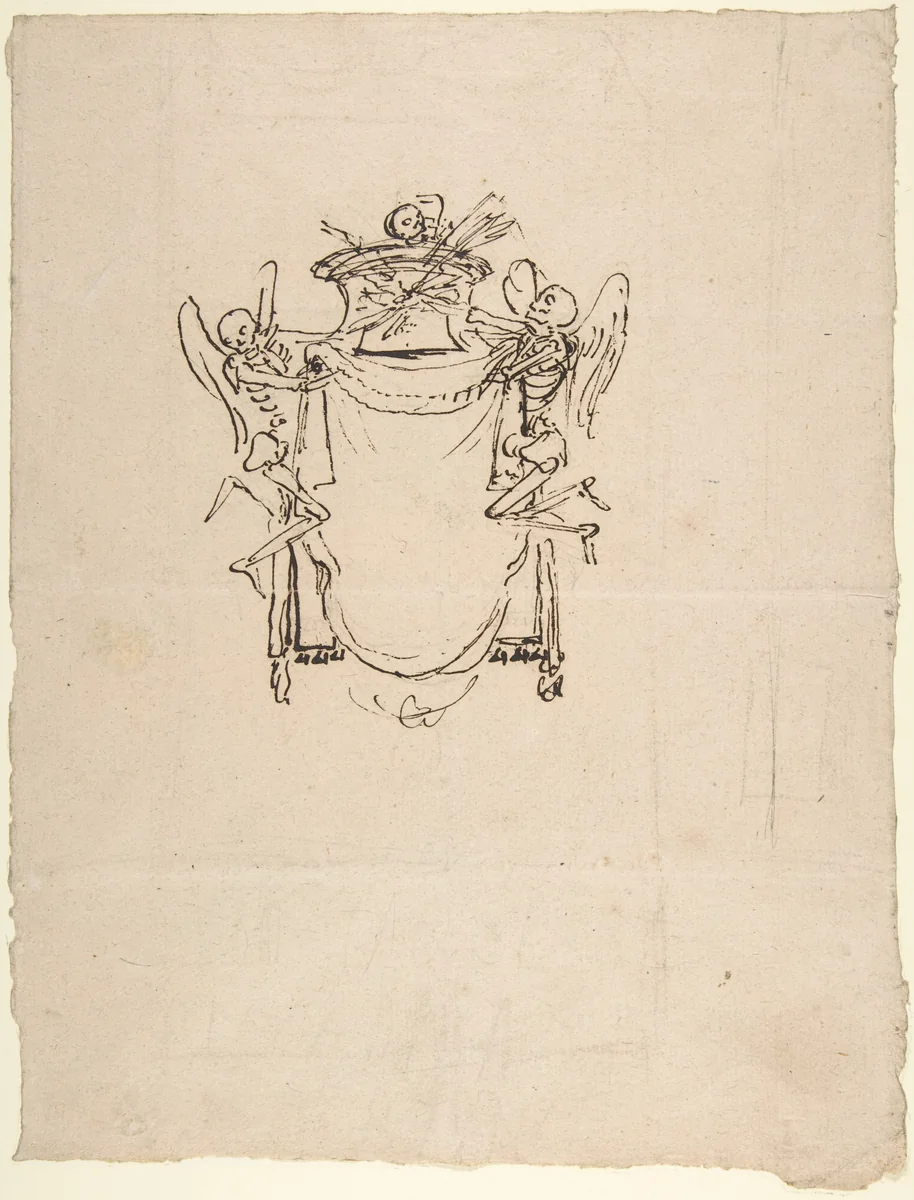 Sketches for a Wall Tomb with Skeletons by Gian Lorenzo Bernini, drawing, 1630-1640