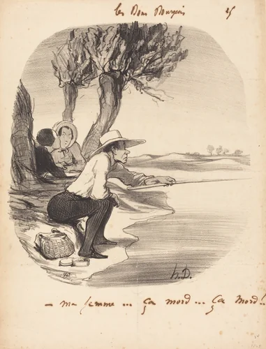 Ma femme... ça mord... ça mord! by Honoré Daumier, print, 1846